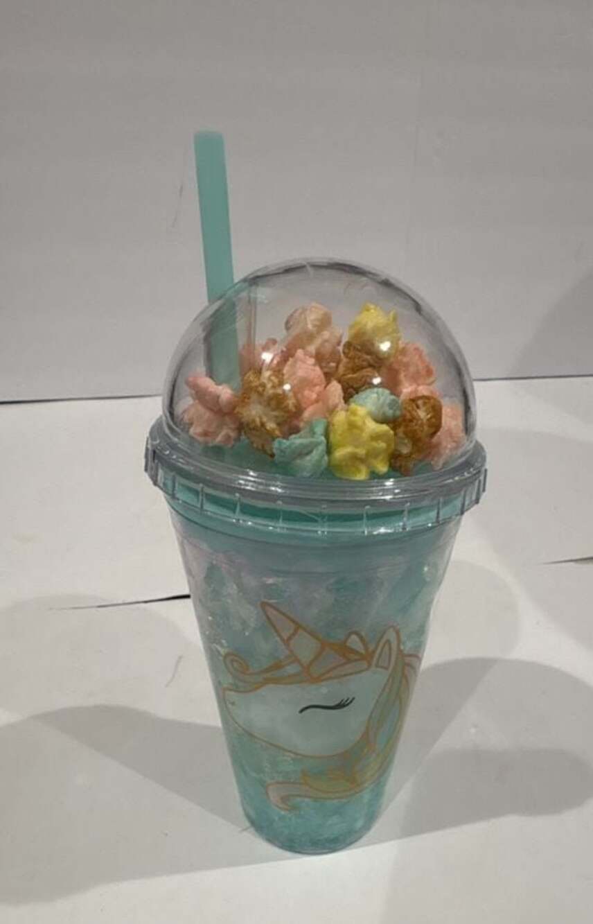 Unicorn Tumbler Frosty Freeze Mug Popcorn Insulated Dome Lid Straw 18 OZ